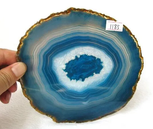 Belle tranche d'agate bleue naturelle cicatrisant les pierres et minéraux naturels pour cadeau de noël 1550493