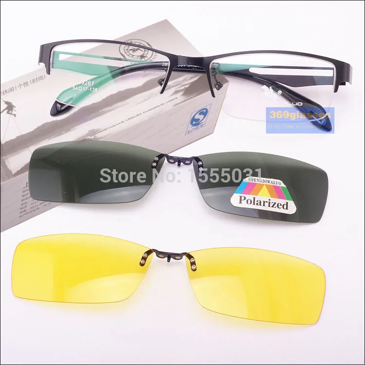 Wholesale-Wholesale Stainless Steel Glasses Frame + 2PCS Magnetic Polarized Sunglasses Clip UV400 Yellow Polarized Night Vision Eyeglasses