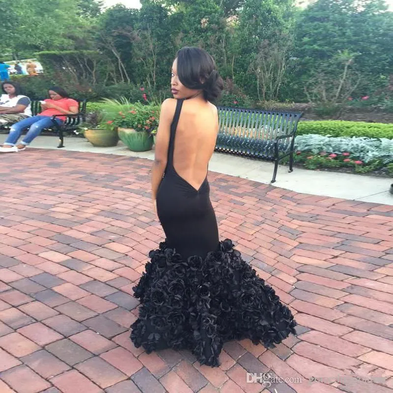 2016 Sexy Aso Ebi Robe de Festa African Mermaid Evening Dresses Prom Klänningar med Blommor Formell Party Gowns Backless Hot Sale