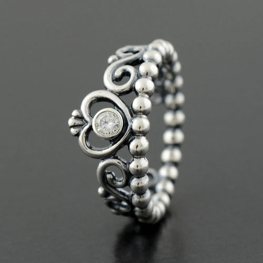 100% 925 esterlina prata princesa tiara anel com clear pedras cz caber pandora estilo jóias mulheres anel de moda