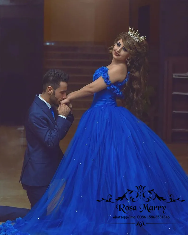 Royal Blue Off Shoulder Ball Gown Wedding Dress, 3D... From Sarah_bridal,  $232.17 | DHgate.Com