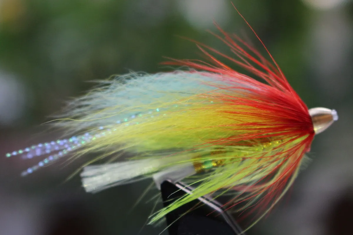 Tigofly Yellow&Green Feather Cone Head Tube Fly Streamer Fly Salmon
