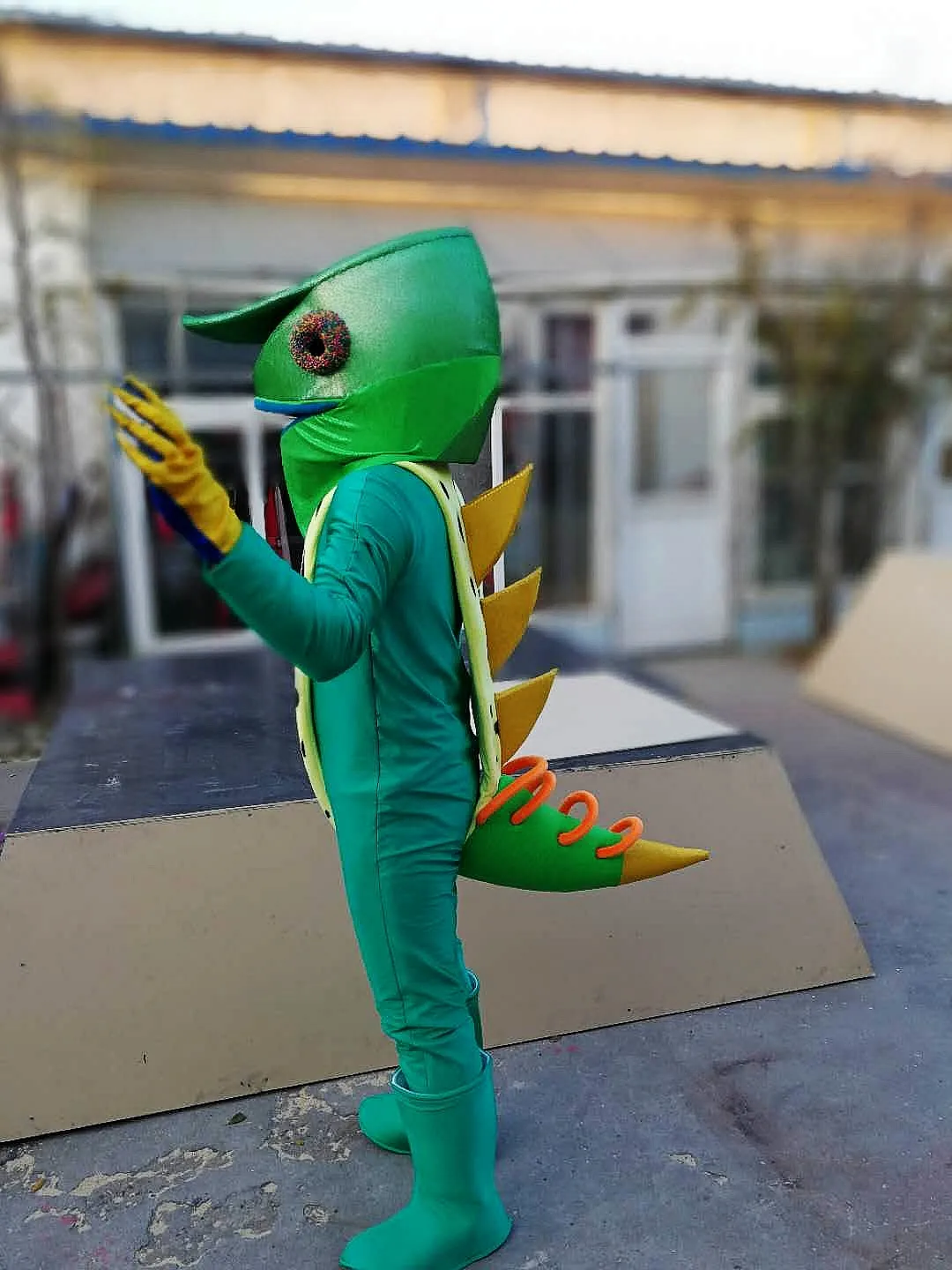 Hot high quality Real Pictures lizard Green mane lizard chameleon mascot costume fancy carnival costume 