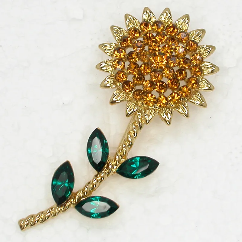 Wholesale Crystal Rhinestone Sunflower Brooches Fashion Costume Pin Brooch Wedding Party Prom Brooch Jewelry C755