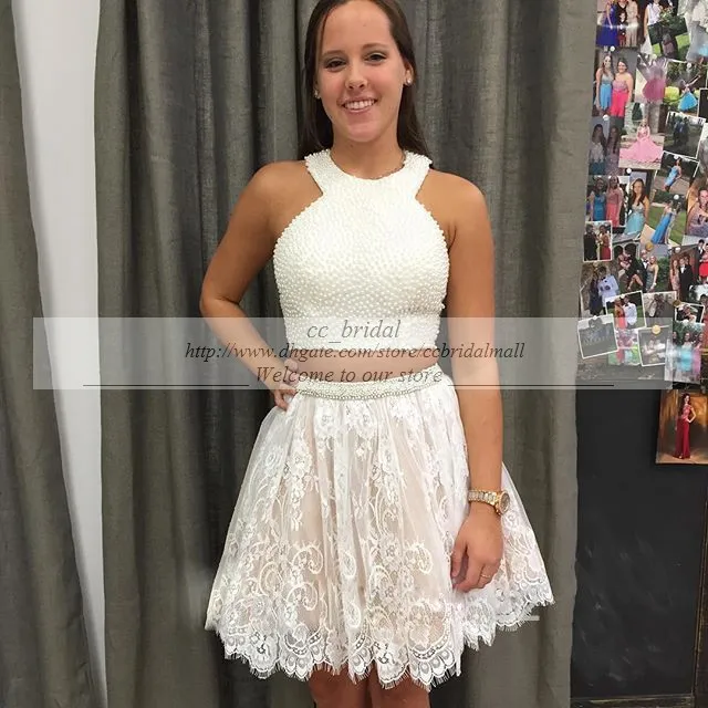 Pearl Beaded Top Ivory Lace Vestidos de regreso a casa 2015 Dos partes Party Graduation Gowns Pearl Beaded Top Ivory Lace Vestidos de regreso a casa 2015 Dos partes Party Graduation Gowns