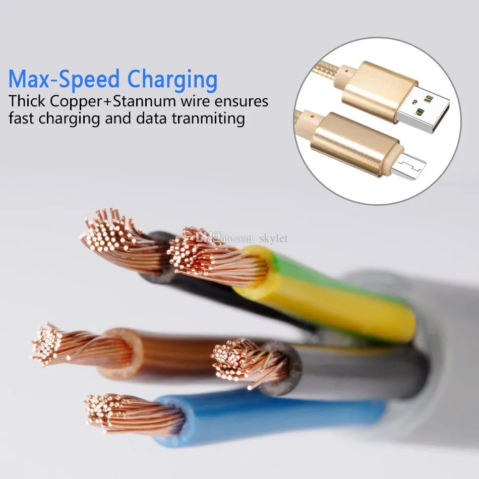 High Speed USB Cables Type C TO C Charging Adapter Data Sync Metal Phone line 0.48mm Thickness Strong Braided 