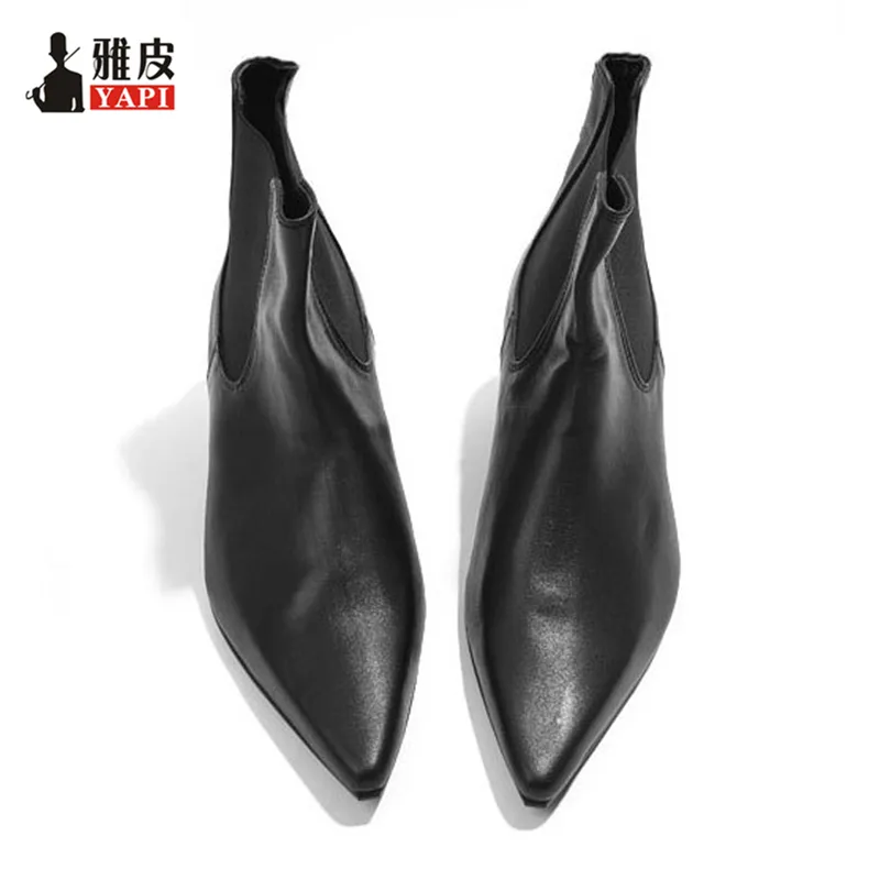 Recommend !! Mens Pointed Toe High Heel Shoes Full Grain Leather Riding Boots Winter Martin Ankle Boots Heighten Shoes designer Shoes