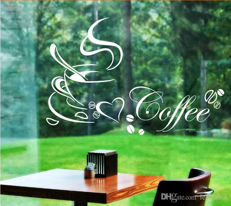 Coffee cup with heart vinyl quote Restaurant Kitchen removable wall Stickers DIY home decor wall art MURAL Drop Shipping JIA214