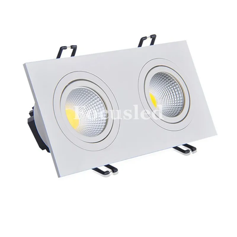 Square-Dimmable 2*9W 12W 15W 20W COB LED Downlights 18W 24W 30W 40W White/Silver Tiltable Fixture Recessed Ceiling Down Lights Lamps CE UL