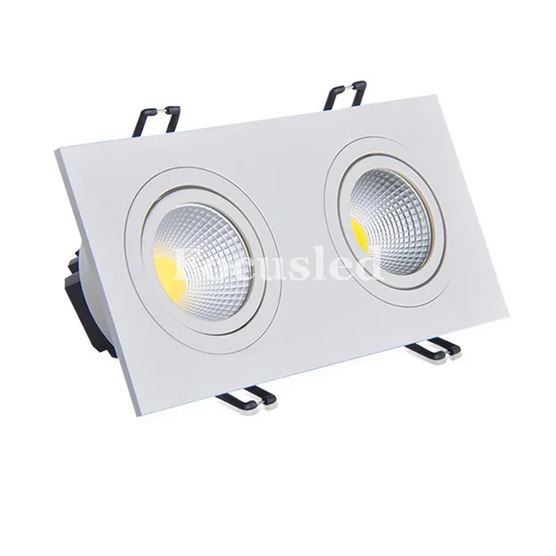 Quadrado-Dimmable 2 * 9W 12W 15W 20W COB LED Downlights 18W 24W 30W 40W Branco / Prata Tiltable Dispositivo Eléctrico Recessed Ceiling Down Lights Lâmpadas CE UL