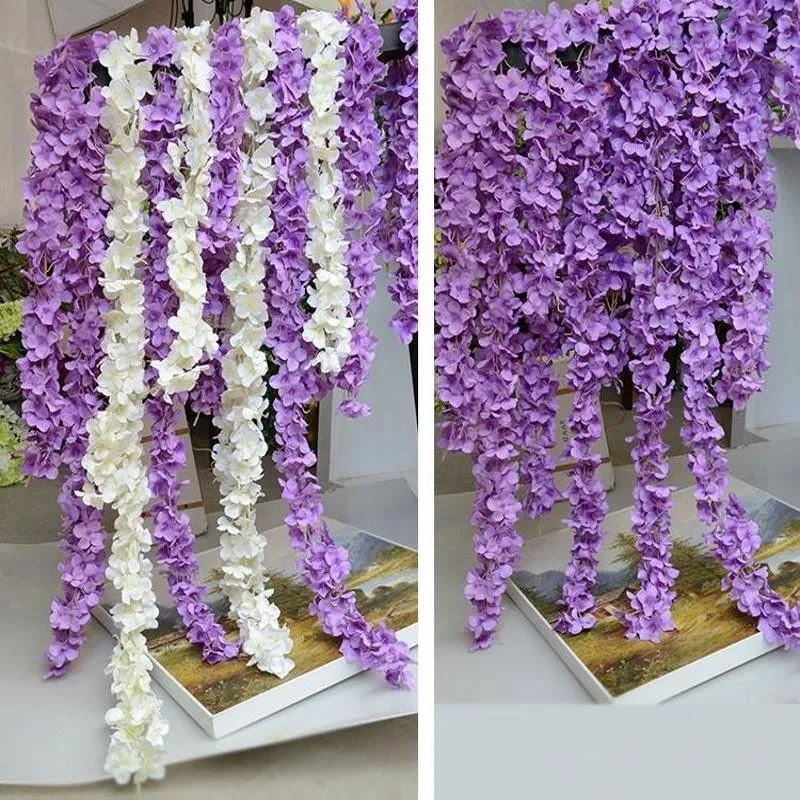 2017 Hortênsia Artificial Wisteria Flor 10 cores Simulação DIY Arco de Casamento Porta Casa Pendurado na Parede Guirlanda Para Decoração de Jardim de Casamento