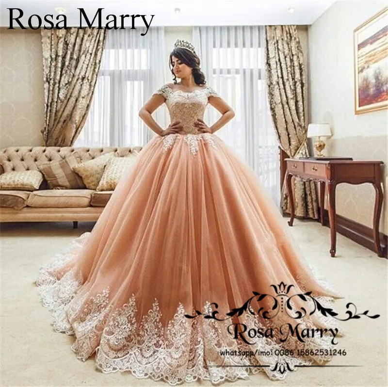 Coral and shop gold quinceanera dresses