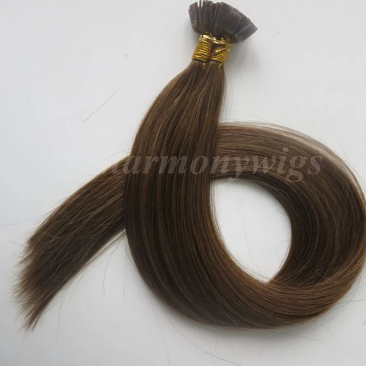 شقة غيض الشعر الإنسان 50G 50Strands 18 20 22 24inch # 6 / متوسطة براون البرازيلي الهندي قبل منتجات الشعر المستعبدين