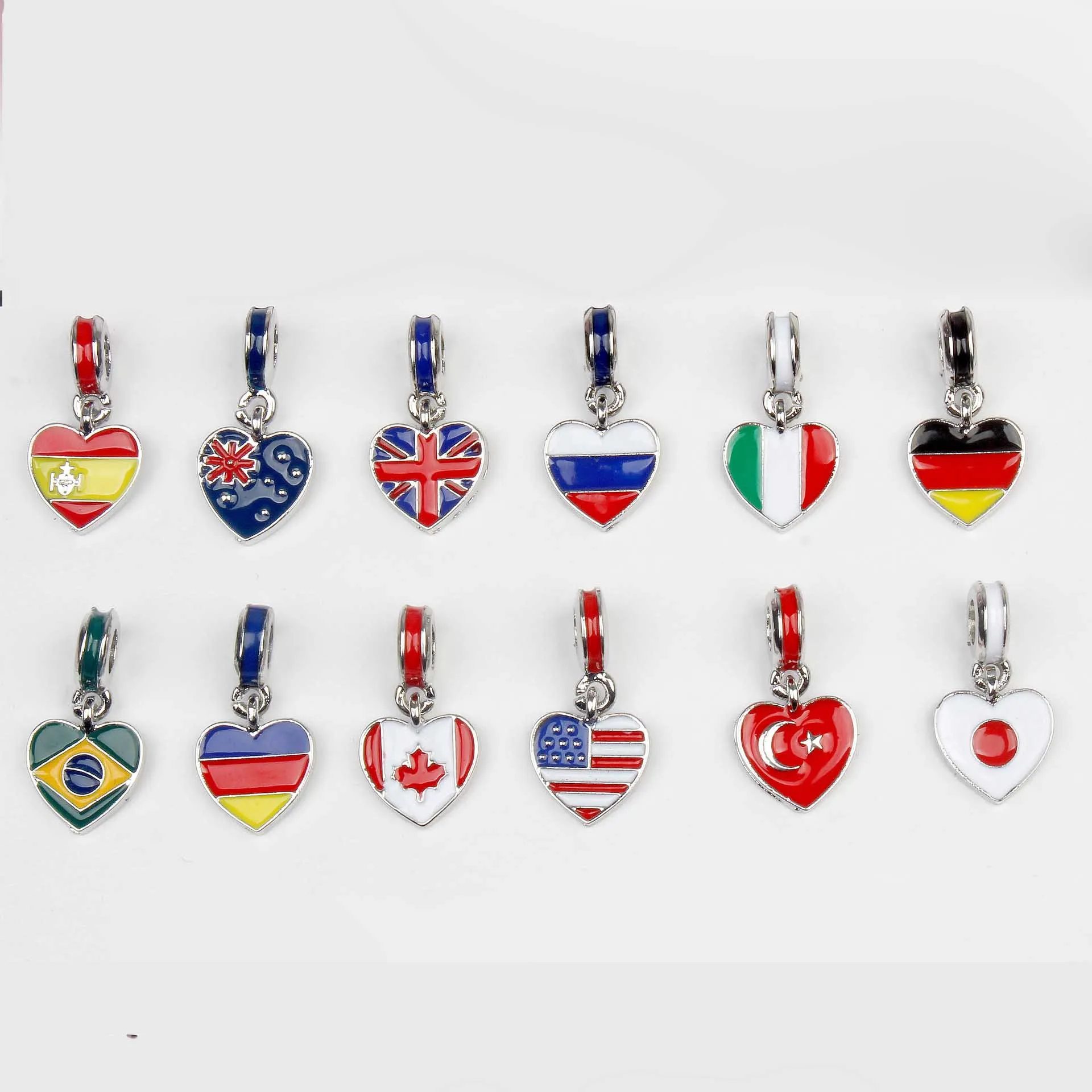 20 pcs drop frete de prata banhado a bandeira do país esmalte esmalte pingente miçangas caber pandora cobra cadeia europeia pulseira pulseira mulheres crianças presentes