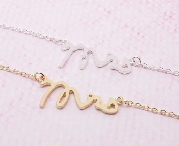 Gold Silver Simple Dainty Mrs Necklace Small Stamped Word Initial Necklace Love Alphabet Letter Necklaces