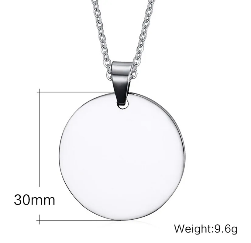 Pendentif rond personnalisé en acier inoxydable, étiquette vierge pour chien, collier gratuit inclus