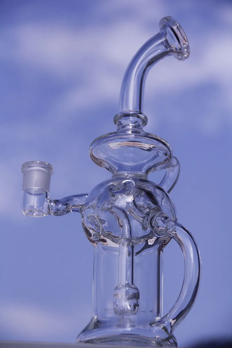 Bong !! Ny glas Bong Glass Bubbler Recycler Oil Rig Water Pipes Dabs Skull Glass Bong Fab Egg Tjocklek Glass Hosah