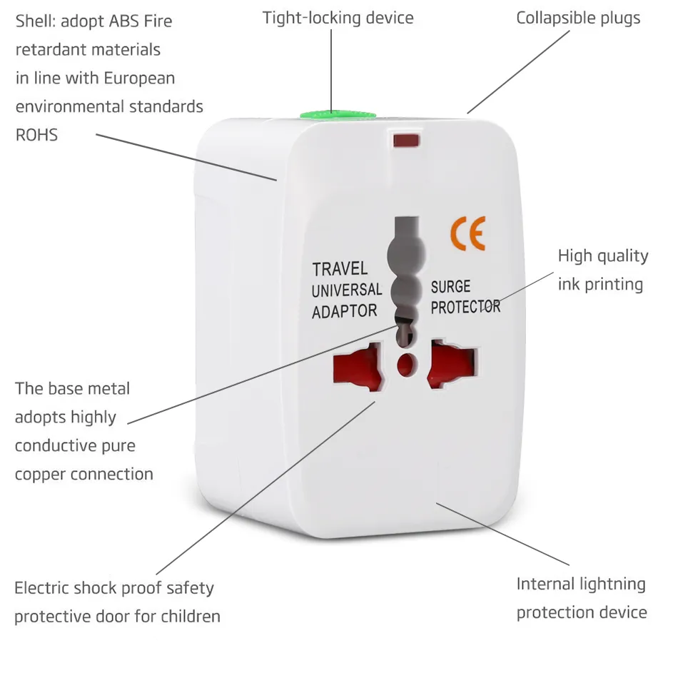 Chargeurs muraux internationaux Adaptateur de voyage mondial Plug de socket universel UE US tous dans une bougie électrique mondiale World Port Home Mur 4648343