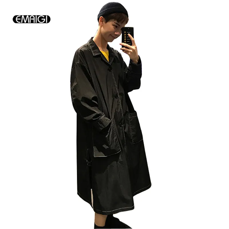 Wholesale- Oversize White Black Men Women Thin Trench Coat Fashion Casual Male Loose Long Cardigan Windbreaker Jacket Sunscreen Overcoat