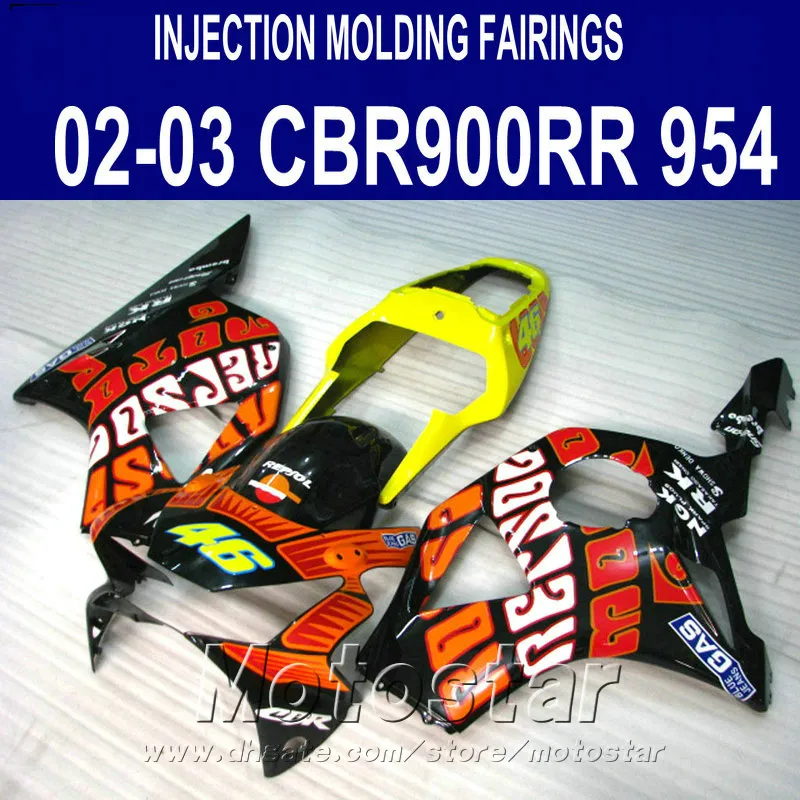 Moulage par injection Kit de carénage de haute qualité pour carénages Honda cbr900rr 954 2002 2003 CBR900 RR rouge jaune noir bodykits CBR954 02 03 YR12