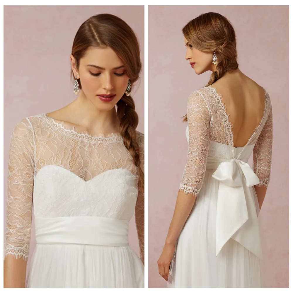 Lace Bridal Wraps Jackets 3 4 Sleeve Tulle Wedding Wrap Illusion Sleeves Custom Size