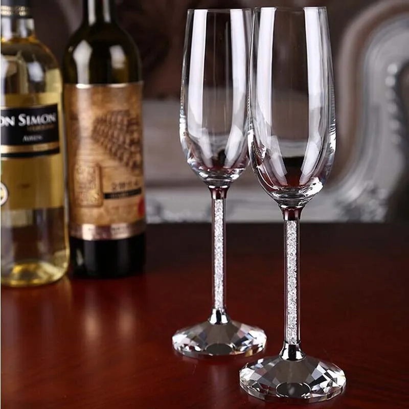 2 sztuk / zestaw para wysokiej jakości flet szampana kryształ szampana szkło do ślubu lub miłę na imprezę koziołki szklane szkło czerwone wino kielich