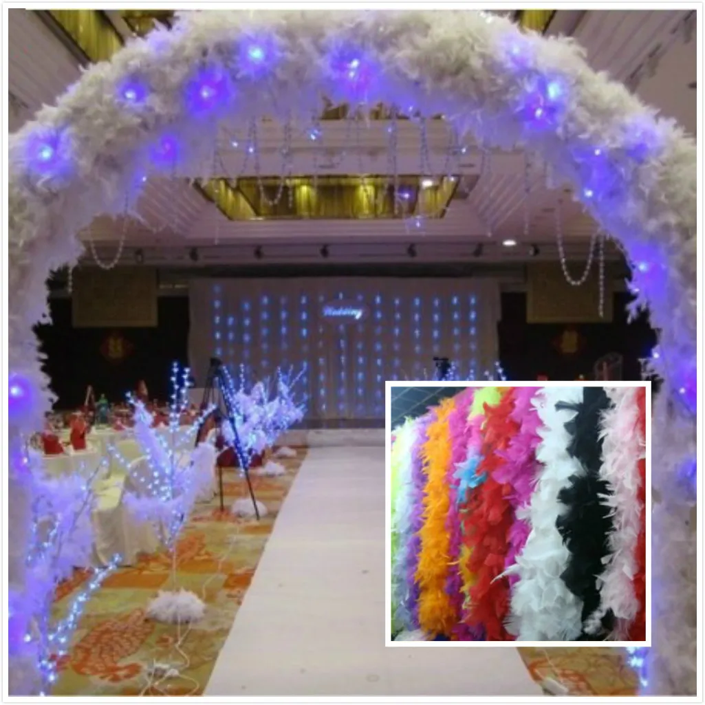 Hurtownie Dekoracje ślubne z piór 2m Długie Boa Fluffy Craft Catme Cartme Feather Plume Centerpiece Do Wedding Party Decoration