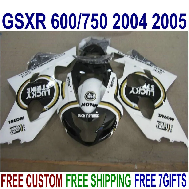 Kit de carénage vente chaude pour SUZUKI GSXR600 GSXR750 2004 2005 ensemble de pièces de rechange K4 GSX-R600/750 04 05 carénages LUCKY STRIKE blanc noir U41J