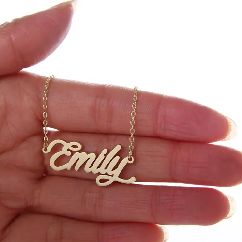 Personalized Emily Nameplate Charm Necklace Custom Gold Stainless