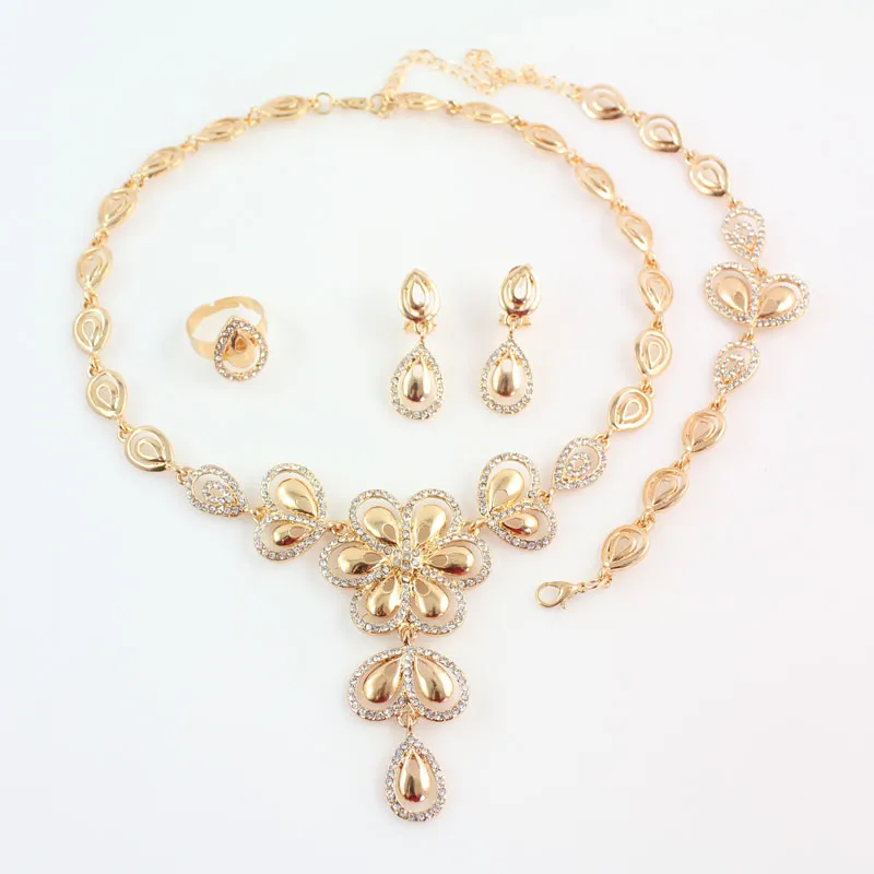 Pendientes de collar de flores de cristal de moda para mujeres Joya de joyería de disfraces africana de oro de 18k chapado en oro 8498857