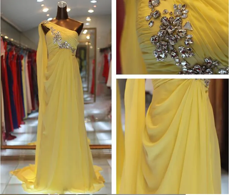 2015 IN Stock Whole One Shoulder Ruffle Chiffon Long Prom Evening Bridesmaid Dresses With Beaded6217072