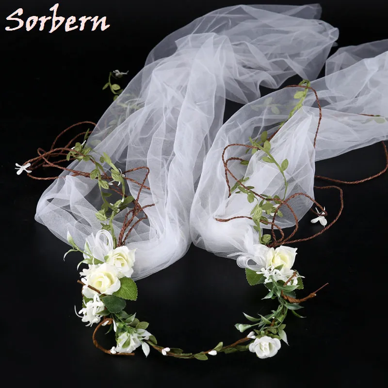 Nova Chegada Flor Headpiece Flor Headband com White Veil Grinalda Flor Coroa Artesanal Noiva Acessórios De Cabelo De Casamento