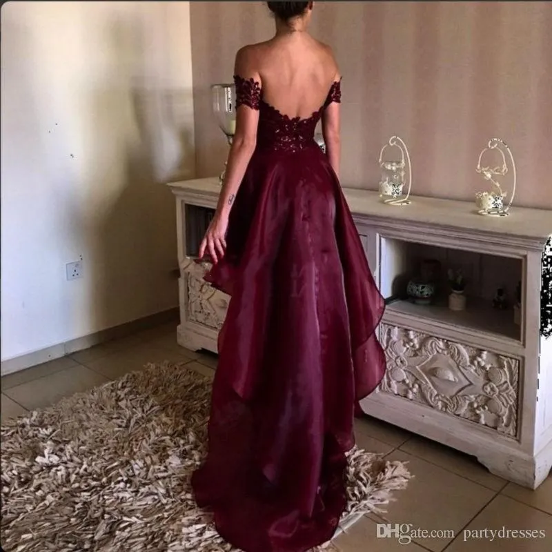 Burgundy Prom kleidet sich von der Schulter angewendeter Spitzenwein rot hoher niedriger Abschlussfeier Rückenloser Party -Kleid Vestidos de formatu2764875