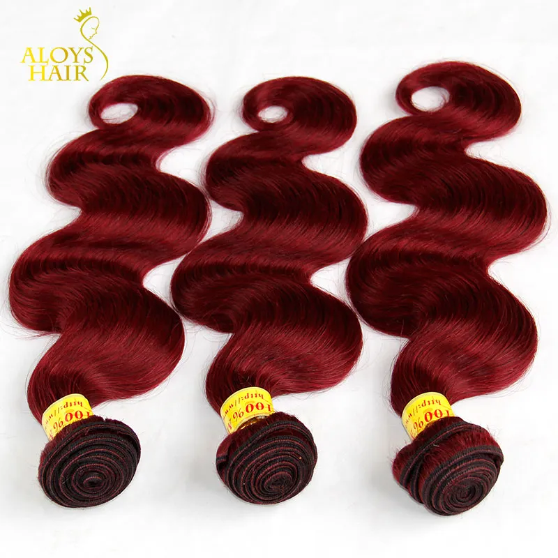 Bourgogne Malaysian Body Wave Hair Grade 8a Malaysiska Virgin Hair Weave Bundles 3 / 4PCS Vin Röd 99J Remy Human Hair Extensions Tangle Gratis