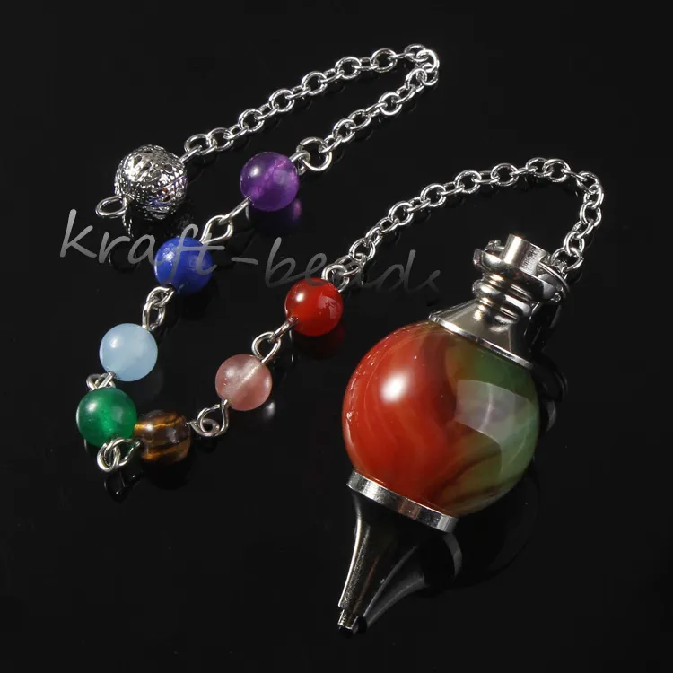 entier Natual Argent 7 Pierre Perles Chaîne Mixte Quartz Agate Pierre Chakra Point De Guérison Radiesthésie Pendule Pendentif Jewelry273j