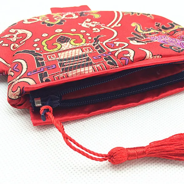 Vintage Chińskie Ubrania W Kształcie Mała torba Zipper Monety Torebka Biżuteria Prezent Worzaki Jedwab Brokuadowy Craft Pakowanie Torba 2 sztuk / partia