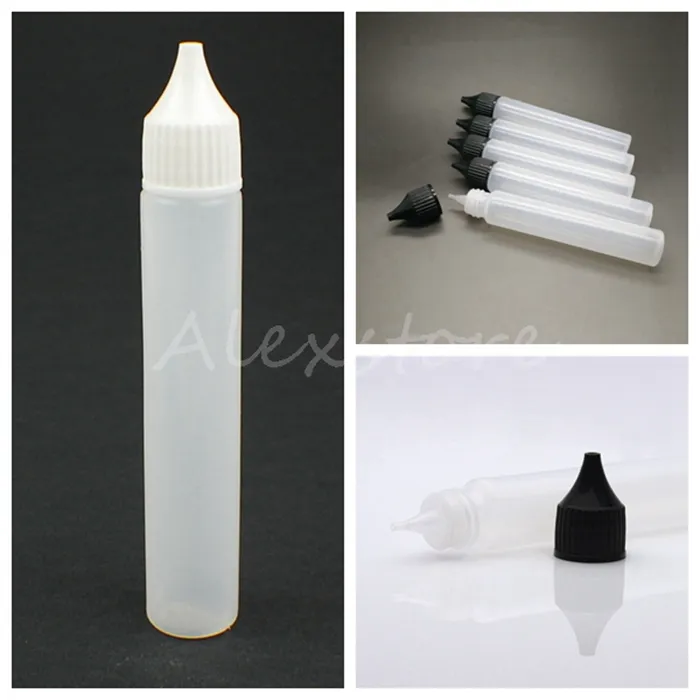 30ml Empty Bottles Slim Pen Style E-Liquid E Juice Oil Plastic PE Bottle Long Thin Tip Dropper Dropper Bottle White Black Caps Retail