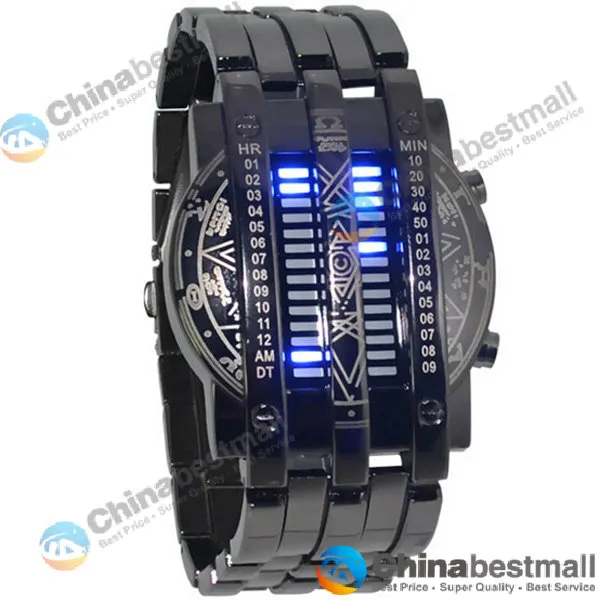 Fashion Personality Full Men Watch Steel Blue 28 LED Binary Military Bracelet Sports Watch Wristwatch Men's Watches Drop Shipping