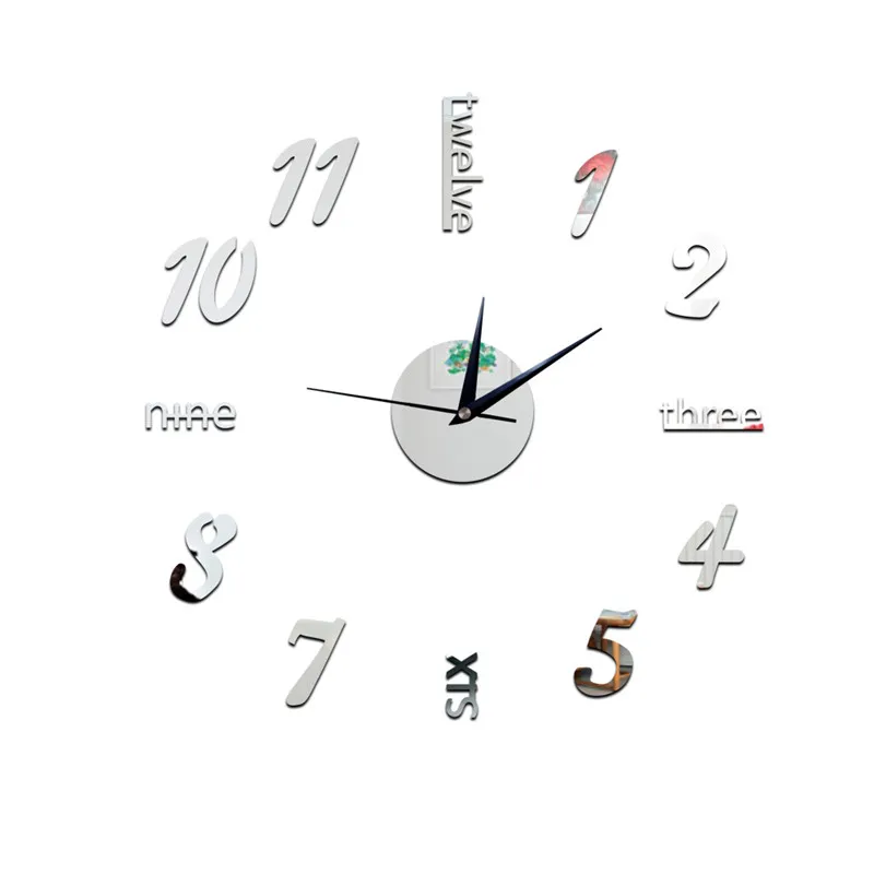 새로운 도착 쿼츠 DIY 현대 시계 바늘 아크릴 시계 큰 벽 시계 미러 스티커 거실 장식 무료