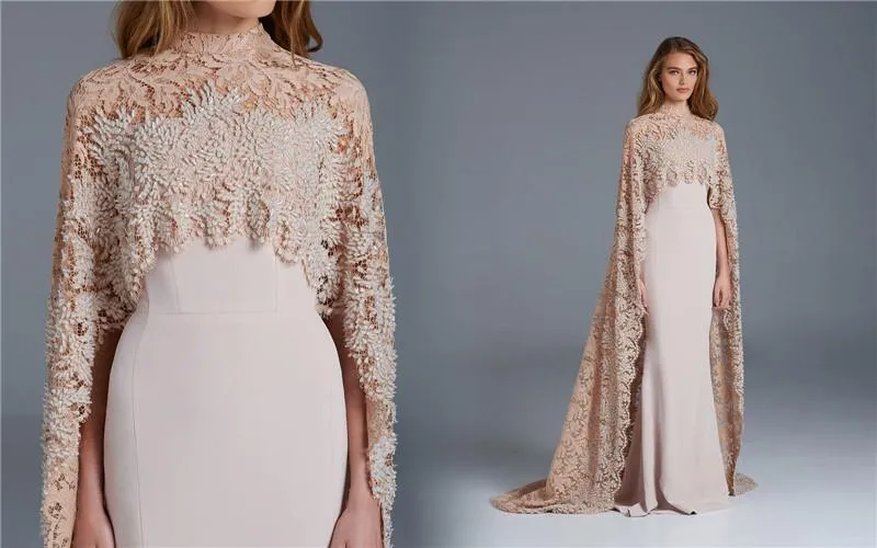 2019 elegante vintage árabe alto pescoço formal vestidos de noite lace vestido de ilusão com casaco para reembolso completo Novo quente feito sob encomenda feita vestidos