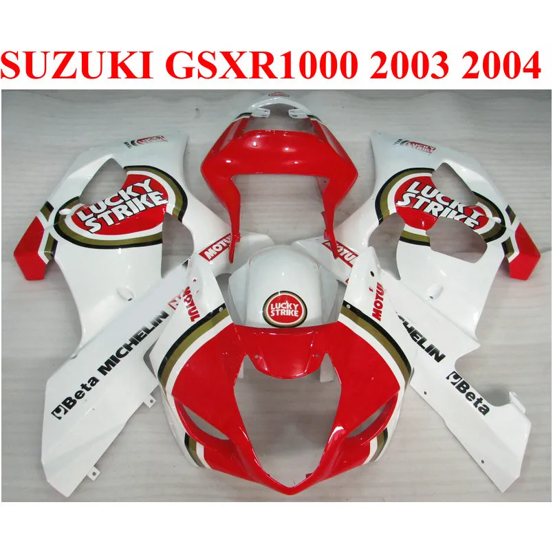 Motorfietsverblazen voor Suzuki GSXR 1000 K3 K4 2003 2004 Wit Rood Lucky Strike GSXR1000 03 04 ABS Fairing Kit BP13