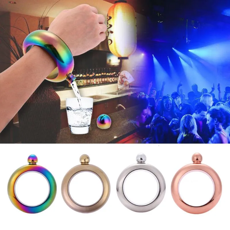 Pulseira de pulseira de quadril portátil garrafa de vinho redonda de 3,5 onças de aço inoxidável Bangle Whisky Vodka Alcohol Drinkware