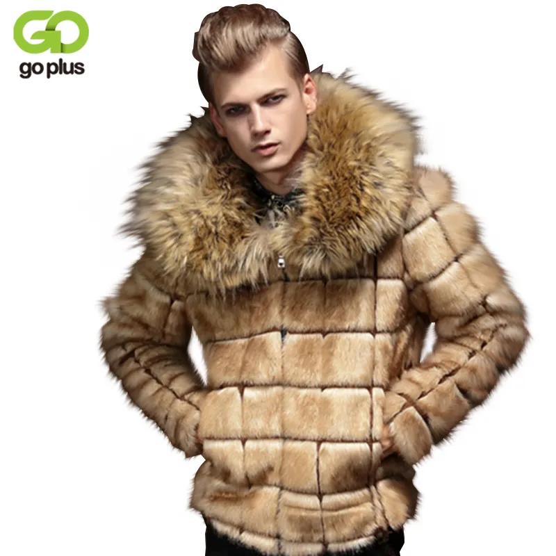 Wholesale- GOPLUS New Winter Men Faux Fur Coat Male Fur Turn-down Collar Fashion Mens Coats Fake Fur Collar Casaco Pele