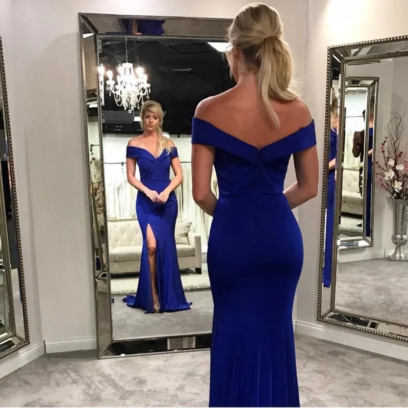 Royal Blue Off The Shoulder Prom Dresses Side Split... From Dressvip,  $88.85 | DHgate.Com