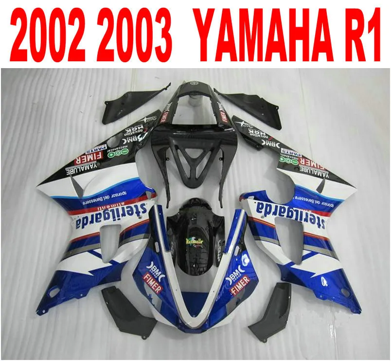 Kit de carénage pour moulage par injection, livraison gratuite, pour YAMAHA YZF-R1 02 03 yzf r1 2002 2003, bleu noir blanc, kit de carénage de haute qualité XQ13