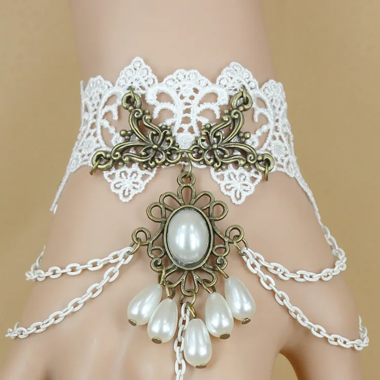 Beautiful Women's Vintage Wedding Dresses Accessories Black White Rose Lace Bracelets Flower Butterfly Bracelet Ring 2015 Jewelry For Girl