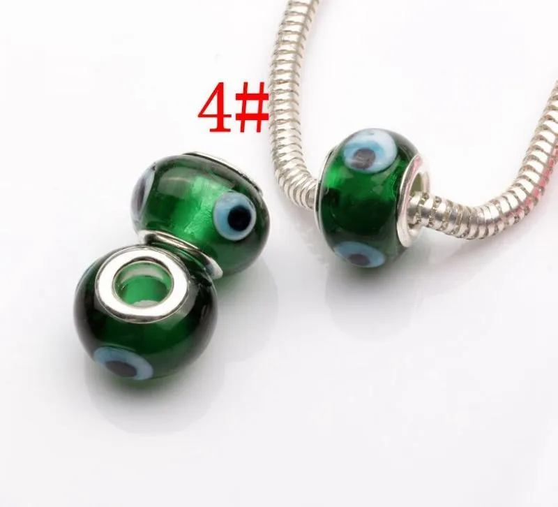 Heet verkopen! 100 stks 14mm Evil Eye Murano Lampwork Gekleurde Glazuur 5mm Big Hole Glas Kralen Fit Charm Armband DIY Sieraden 9 Kleuren