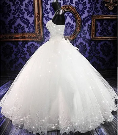 Haute qualité réel Po Bling Bling cristal robes de mariée dos pansement Tulle Appliques parole longueur robe de bal robes de mariée 294P