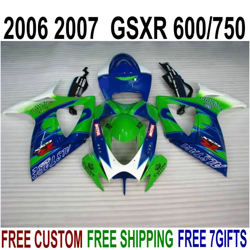 Beliebtes ABS-Verkleidungsset für Suzuki GSX-R600/750 06 07 K6 grün blau Corona GSXR 600 750 2006 2007 Custom-Verkleidungsset Z82B