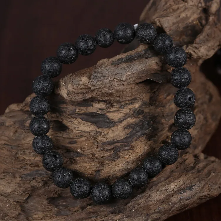 Vente chaude Lava Rock chakra bracelet Diffuseur Noir Pierre Naturelle énergie Perles À La Main Bracelet Pour femmesHommes Mode Artisanat Bijoux